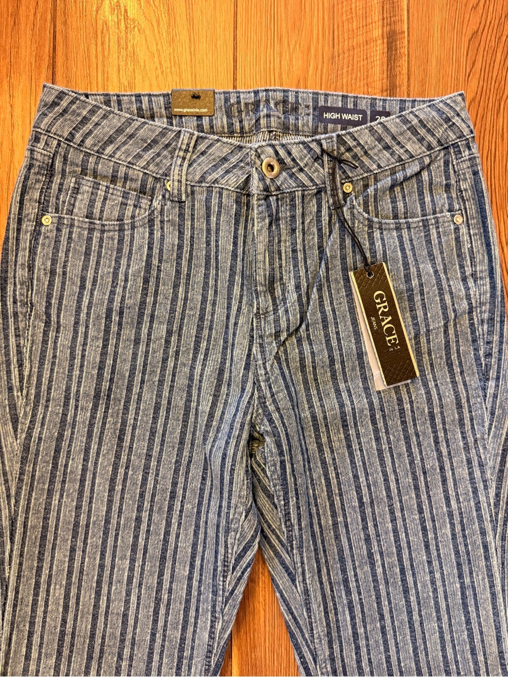 Divided Grace in LA Striped Flare Jeans - Blue - Picture 2 of 4